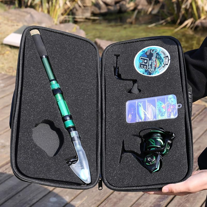 Sougayilang 12+1 BB Telescopic Fishing Rod & Spinning Reel Combo with Carry Case, 5.91 ft, Green (Variation: green+5.91 ft - 2000)