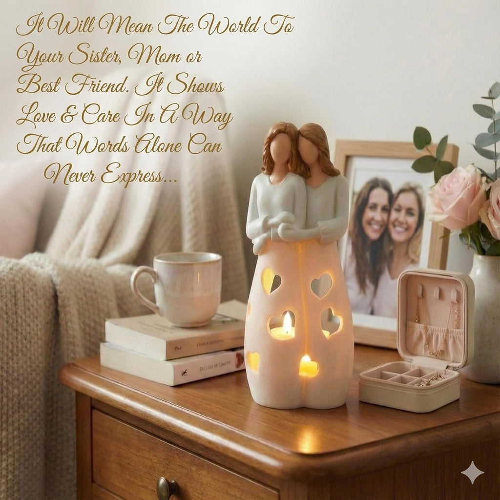 Sisters for Mom - Candle Holder Statue with Flickering LED Light | Unique Gift for Mother's Day, Birthdays & Friends