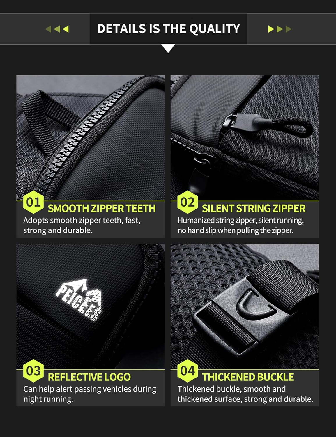 Peicees Mini Crossbody Sling Bag - Water Resistant Dual Pocket Phone Holder for Travel & Gym