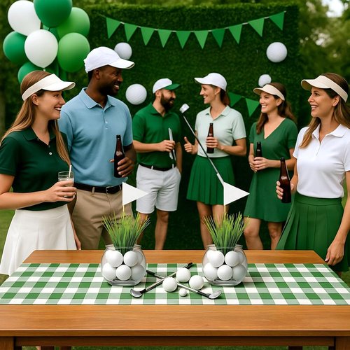 LemonRoad Golf Party Centerpieces - 6 Set Table Decorations with Artificial Grass & Flag Toppers