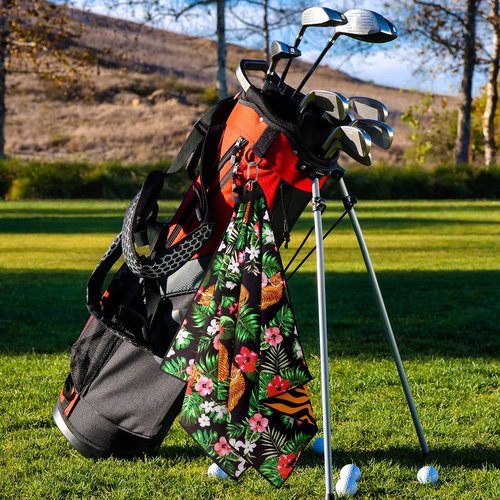 LRD Golf Towel X-Large Microfiber Towel with Carabiner Clip for Golf Bags Jungle Cat