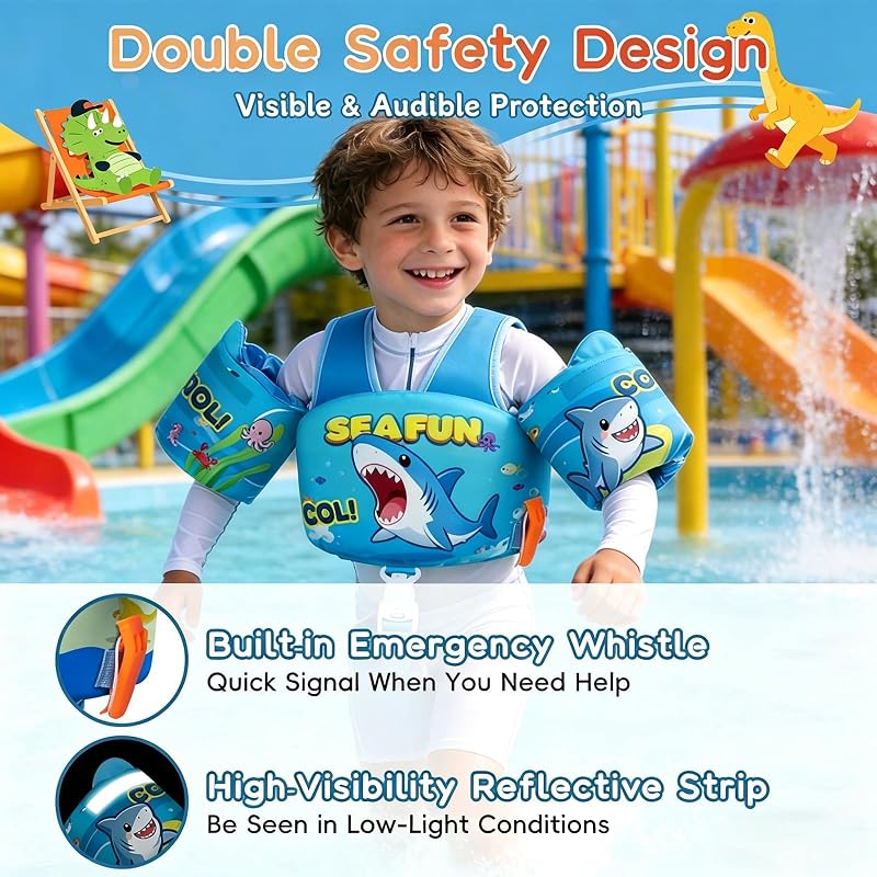 Shark 22-66 lb Toddler Swim Vest with Adjustable Straps & Arm Floaties