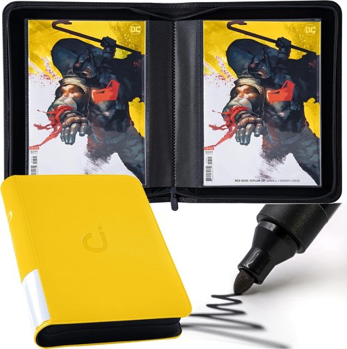 D DACCKIT Comic Binder - Durable Comic Book Album with Sleeves | Holds 24 Regular Comics - Golden Yellow