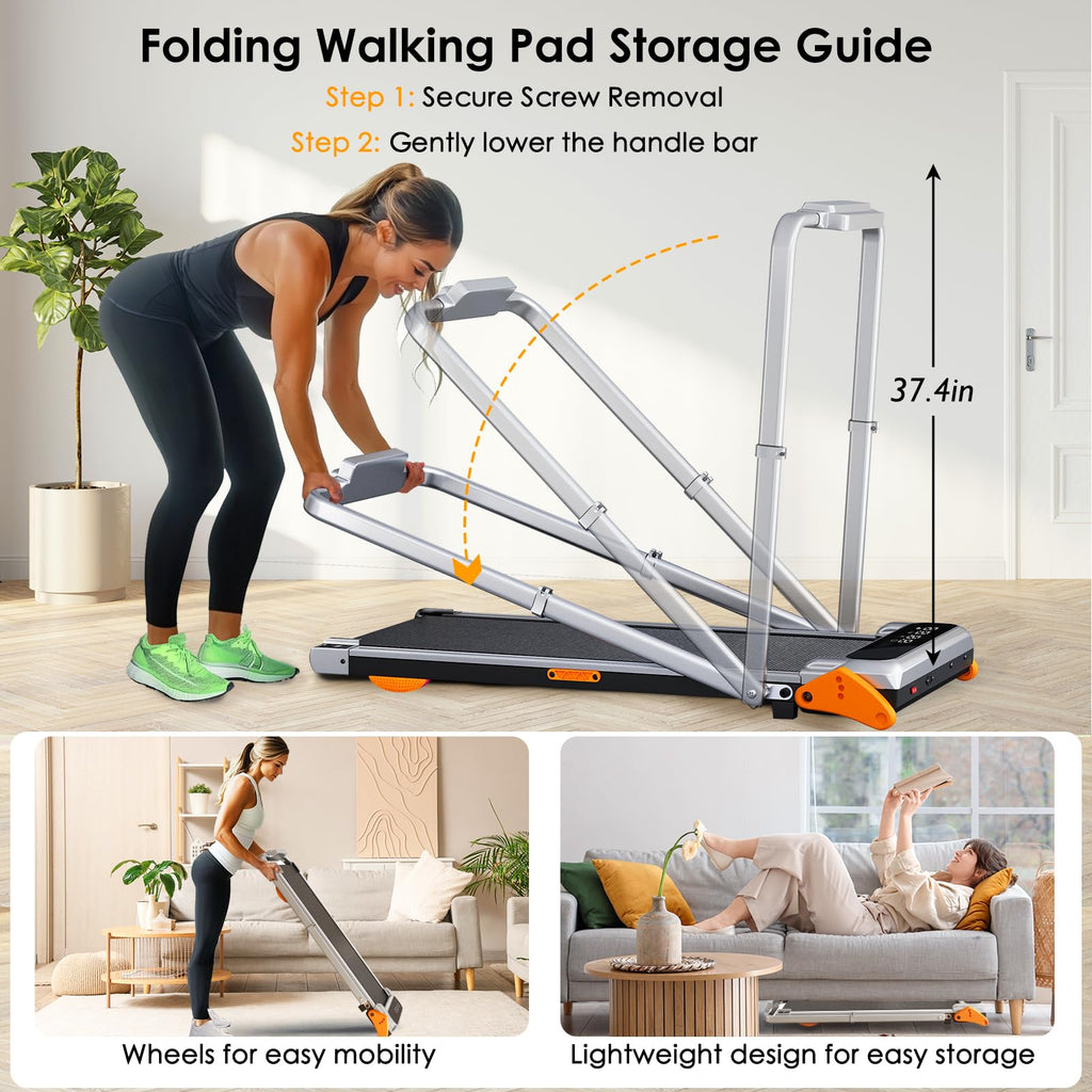 Walking Pad with Incline Portable Treadmill with Handle Bar for Home Office Under Desk Use Small Space Treadmill, Silver