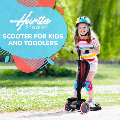 Hurtle 3-Wheeled Kids Scooter - LED Wheel Lights, Adjustable Handlebar & Foldable Seat | Ages 1-14