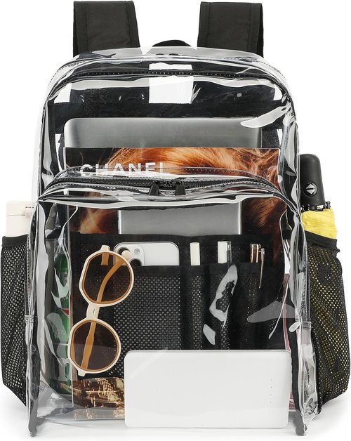 NEOREAL Clear Transparent Backpack - Heavy Duty Design for College, Work & Security | Black