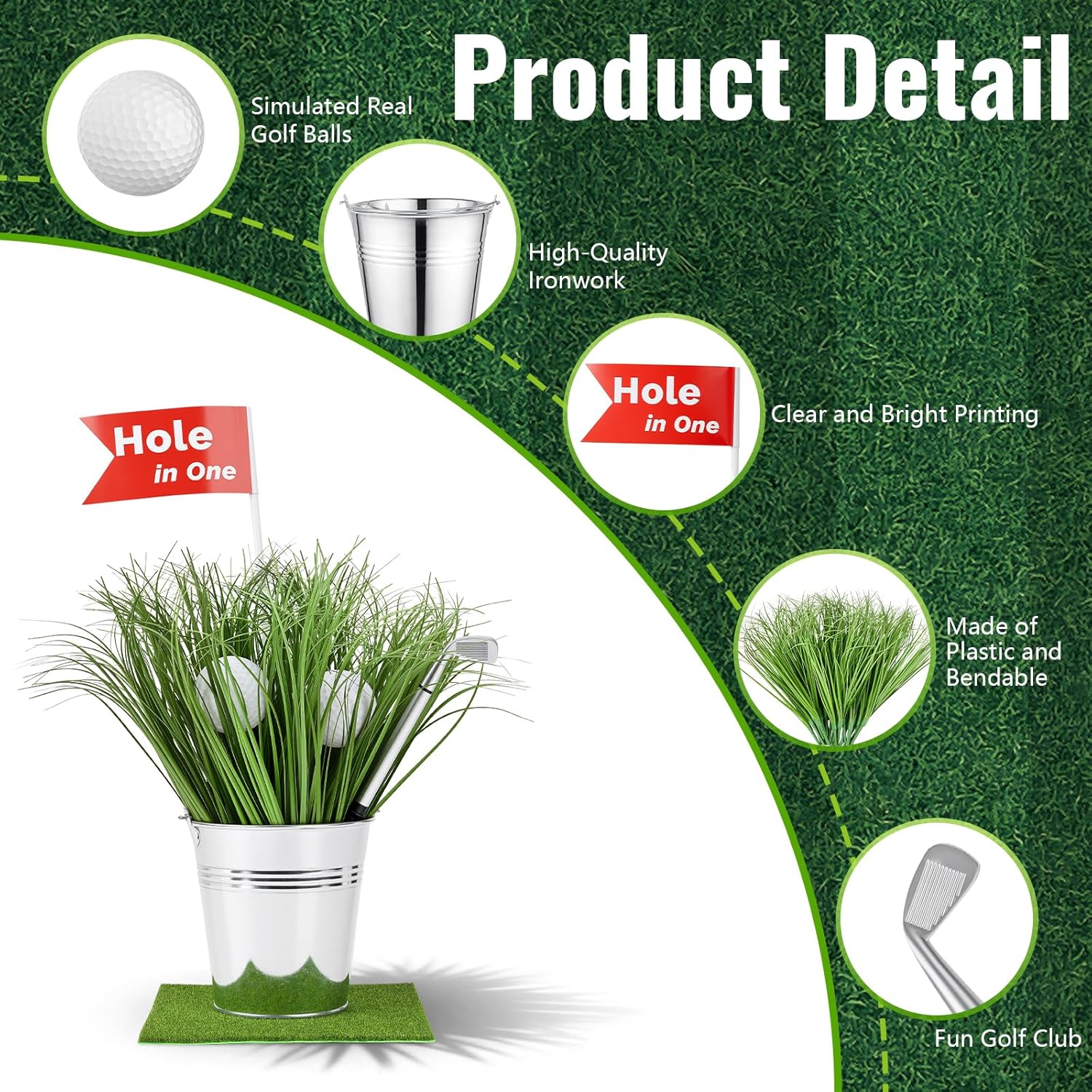 Skiennix Golf Party Decorations Kit - 6 Reusable Centerpieces with Iron Buckets, Mini Balls & Flags