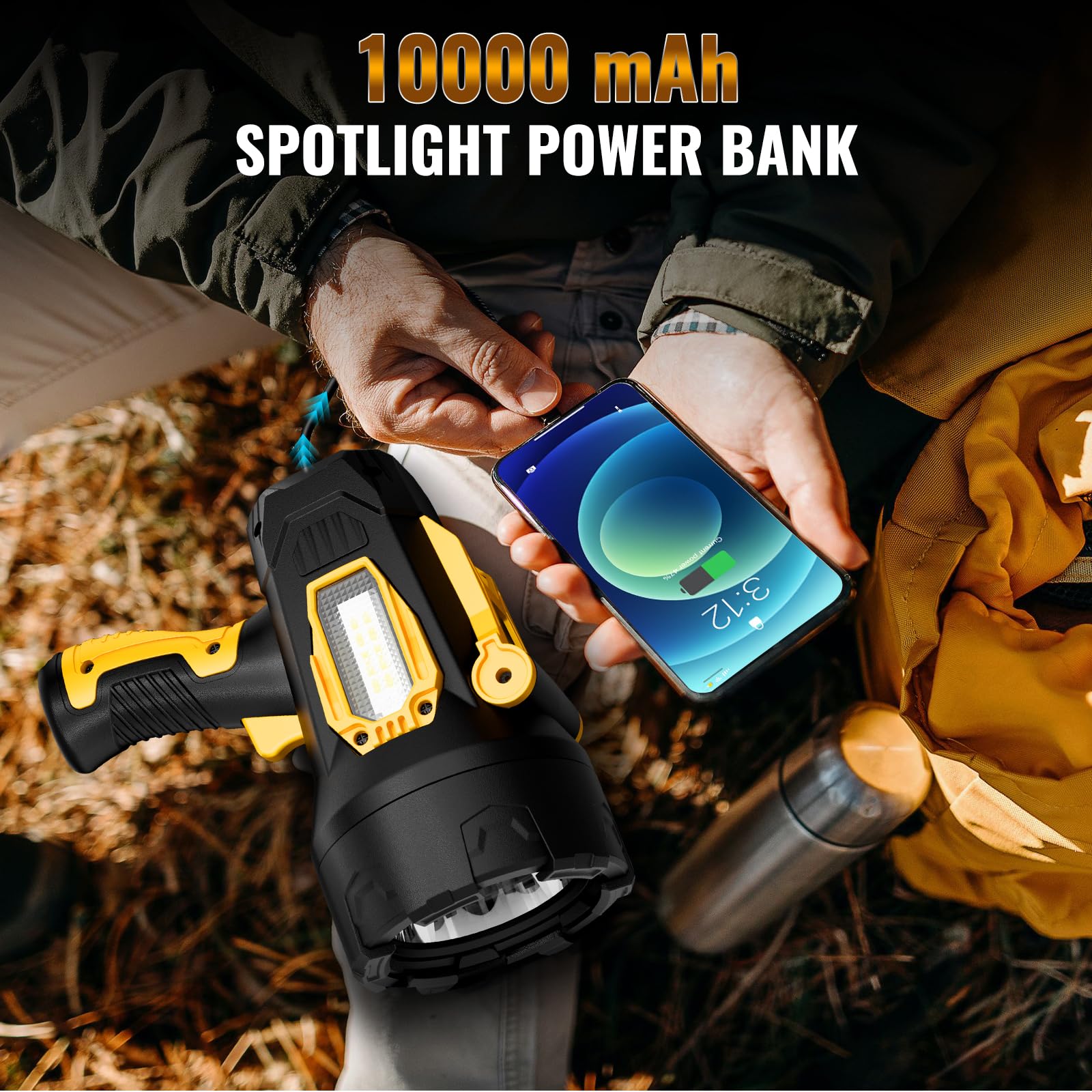 Rechargeable Spotlight, 99000 Lumens Super Bright Led Spotlights Flashlight with Cob Light & Foldable Tripod, 10000ɱAh Spot Lights Long Runtime, Handheld Spotlight for Hunting Boating Outdoor