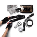 Pro Fitness Bundle Set with Workout Gloves, Jump Rope, Kinesiology Tape, Resistance Band, Carry Bag, Black and Gray (Fitness Gloves, Medium)