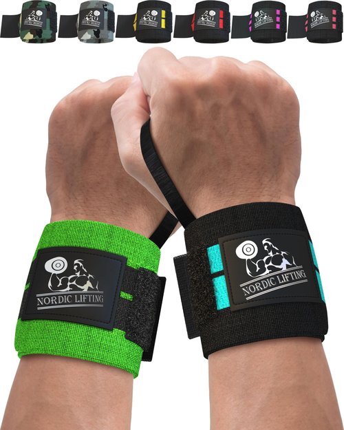 Nordic Lifting Wrist Wraps (2 Pairs) – Adjustable Wrist Wraps with Thumb Loop for Weightlifting, CrossFit & Powerlifting – Gym Essentials Support for Men & Women, Aqua Blue/Aqua Green