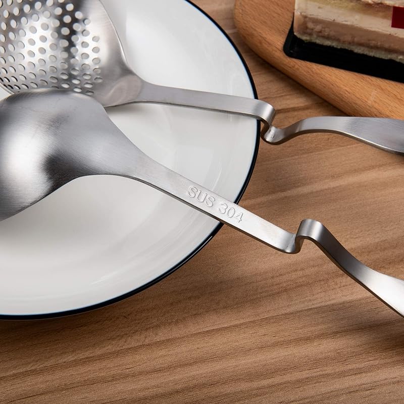 12-Inch SUS304 Stainless Steel Slotted Ladle Set for Hot Pot & Soup