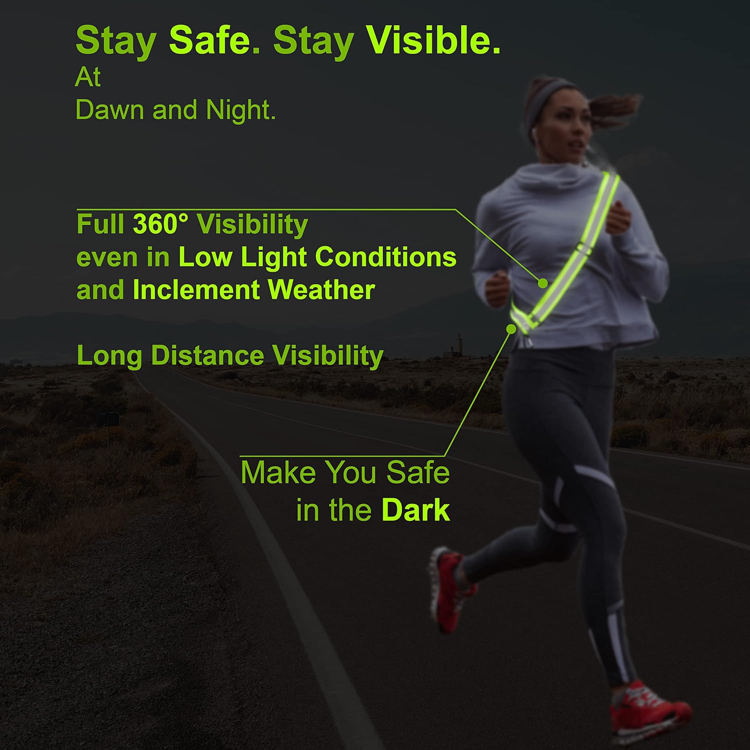 Safety Reflective Sash - Adjustable Night Visibility Belt for Men, Women & Kids | 10 Pack