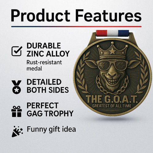 Goat Medal - 3-Inch Champion Pendant with Award Ribbon | Ultimate MVP Chain for Sports Tournaments