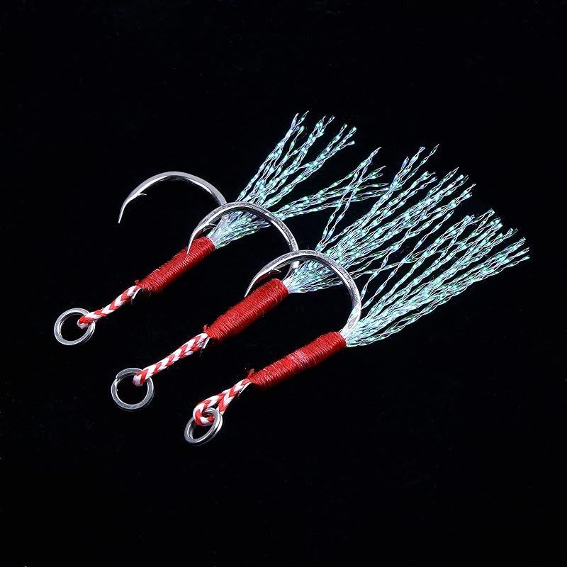 AGOOL Micro Jig Assist Hooks 100pcs #11-#15 with Flash Tinsel in Plastic Box
