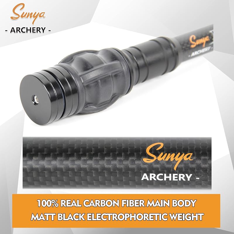 Sunya 12" Archery Bow Stabilizer with Carbon Fiber Body, Damping System & Weights Kit