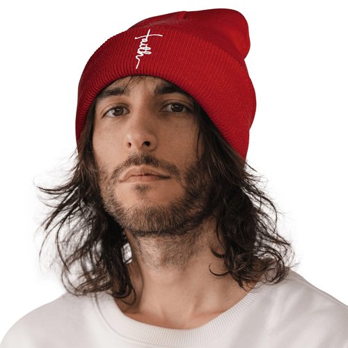 Faith Embroidered Beanie Jesus Knit Hat Winter Skull Cap, Christian Beanie for Men Women,Red