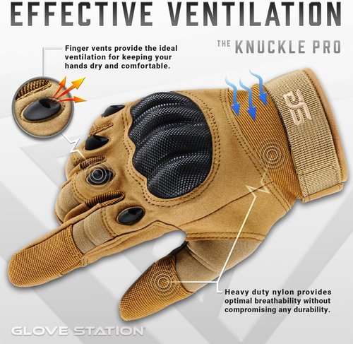 Glove Station Touchscreen Utility Gloves for Men - Hard Knuckle Protection for Motorcycle & Outdoor Work | Tan, Medium