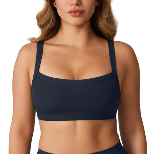 UNISSU Hugcurve Adjustable Sports Bra Square Neck Wireless Padded Yoga Workout Tops Twilight Blue Small