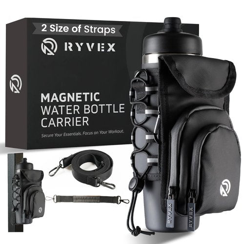 Ryvex Magnetic Water Bottle Holder with Strap – Water-Resistant Neoprene Sleeve Bag for 18–40 oz Bottles, Adjustable Strap & Pockets, Premium Gift for Gym, Hiking & Sports Lovers