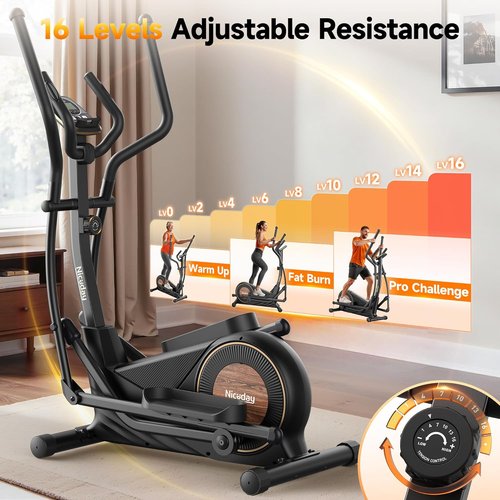 Niceday Elliptical Machine - Magnetic Home Trainer with 16 Resistance Levels | 15.5"-19" Stride, 400LBS Capacity