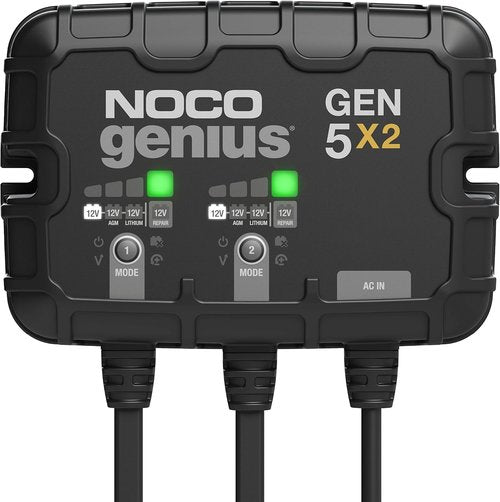 NOCO Genius GEN5X2 Onboard Battery Charger - 2-Bank, 10A, Waterproof, Overcharge Protection for 12V Batteries