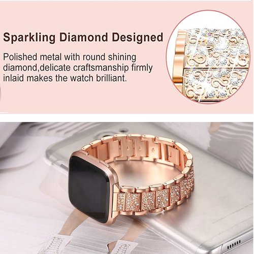 Compatible with TRAUSI Smart Watches Bands, Women Jewelry Bling Diamond Metal Dressy Strap Adjustable Replacement Strap Accessories Sports Band for Men Women Compatible with TRAUSI TG08 1.83" HD Smart Watches (Rose Gold, 22mm size band)