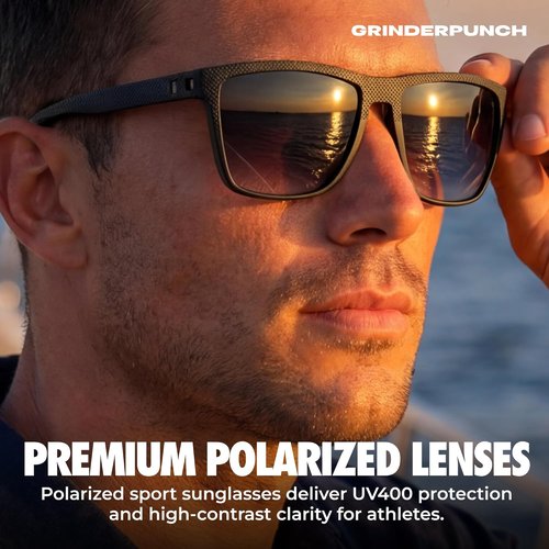 GrinderPUNCH Polarized Square Sunglasses - Trendy Black Designer Shades for Men | UV 400 Protection