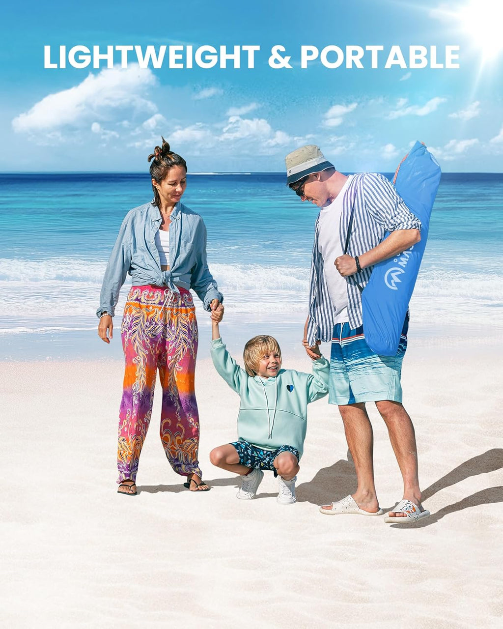 OutdoorMaster Beach Tent - Portable 4-Person Sun Shade with Blackout Technology & UPF 50+ Protection