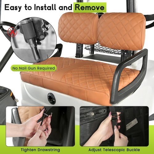 WEIMELL Vinyl Leather Golf Cart Seat Covers for Yamaha G22 G19 G16 G14 G11 G9 G2 Front Seat Cover Fit OEM Ordinary Cushion No Nail Gun Easy to Install & Clean Vinyl Seat Cover Brown (Tan)