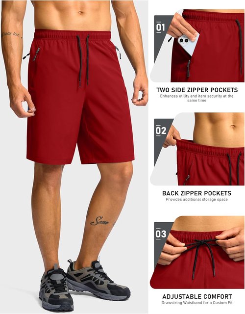 G Gradual Men's Hiking Shorts - Lightweight Quick-Dry Athletic Shorts with 3 Zipper Pockets | 7"/9" Sizes