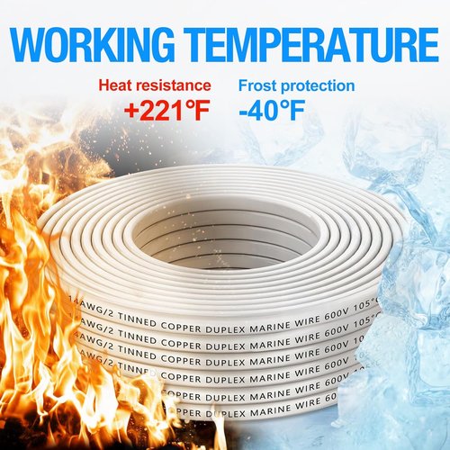 NAOEVO 14 AWG Marine Wire - Waterproof Tinned Copper Electrical Cable for Boat/RV/Solar | 30FT