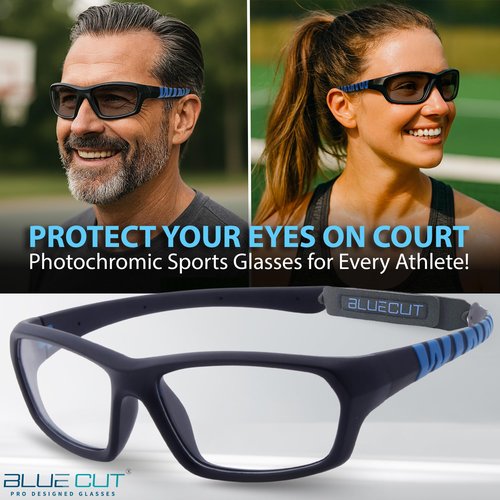 BLUE CUT Sports Protection Goggles, Photochromic Lenses Safety Glasses for Basketball, Pickleball and Outdoor Sports