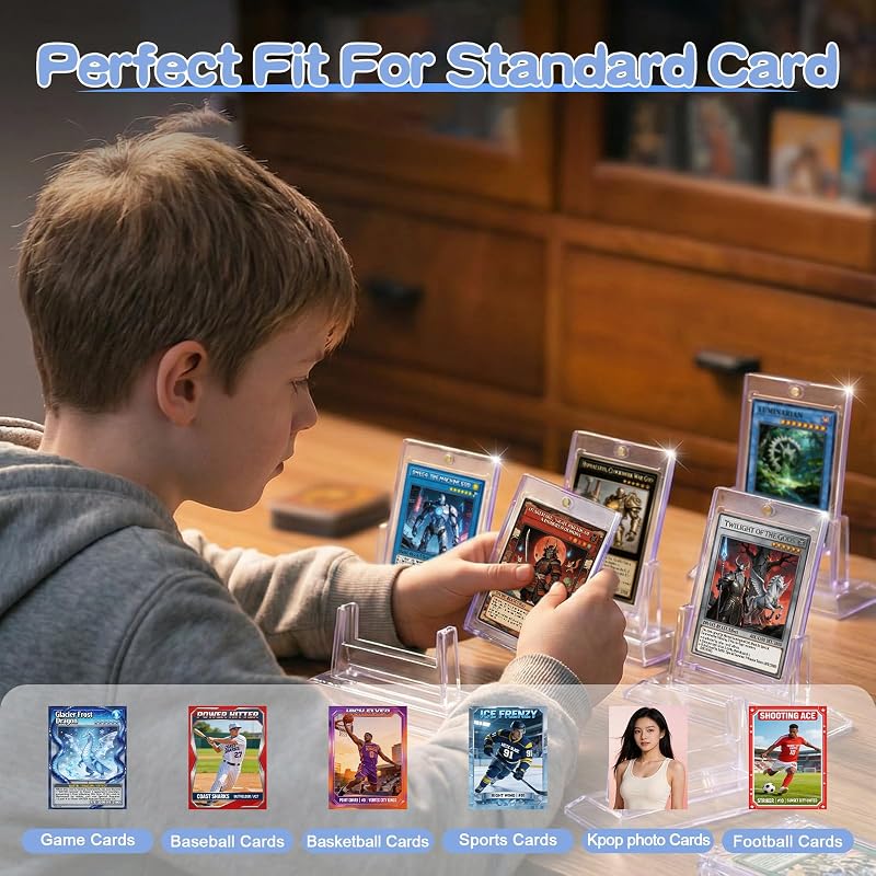 5ct Magnetic Trading Card Holder with 5 Card Stand - 35pt Acrylic Display Case, UV & Magnetic Seal Protection - MTG, Baseball & Sports Cards (Variation: 5 Card Holder + 5 Stand)