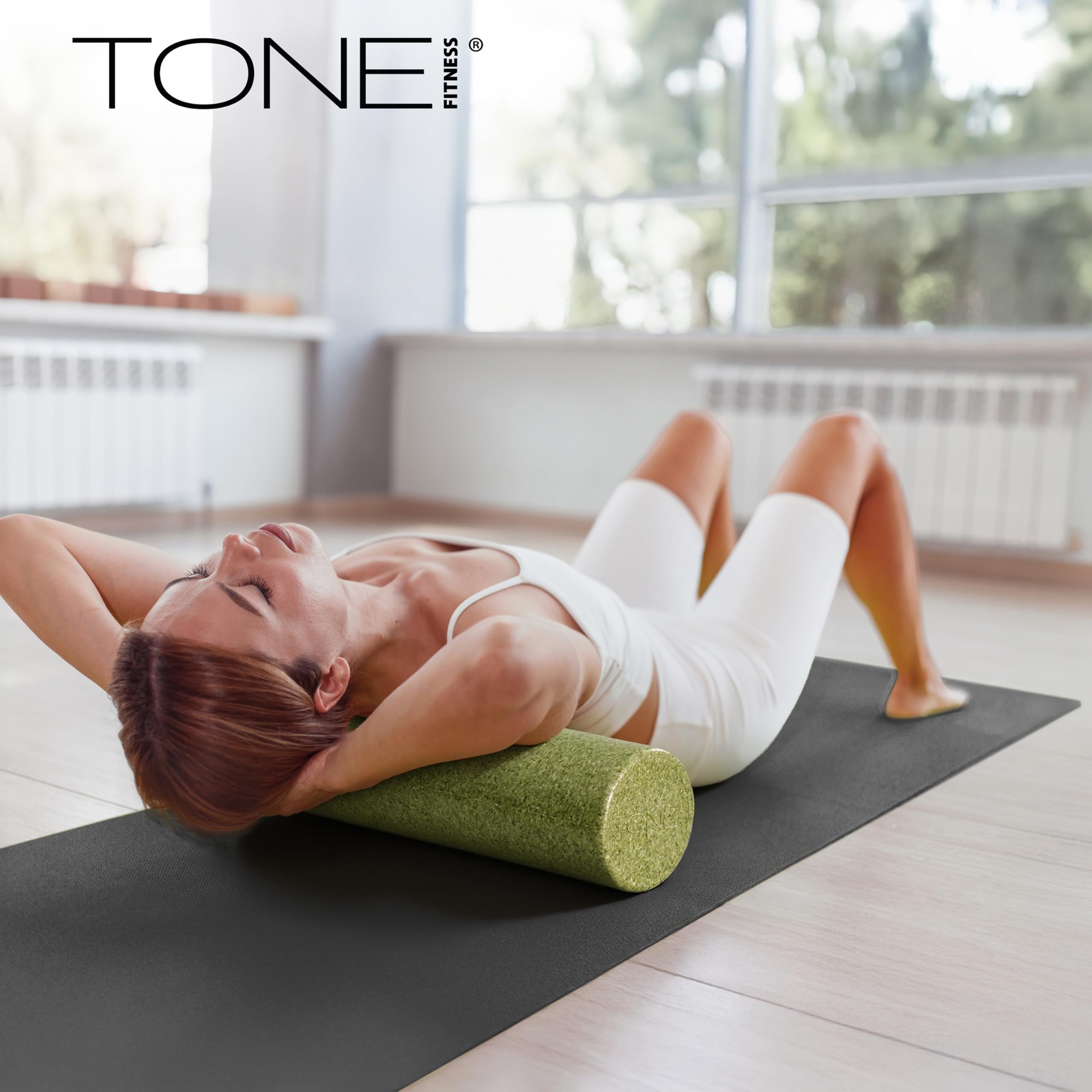 Tone Fitness High Density EPP Foam Exercise Foam Roller for Yoga, Pilates, Stretching, Massage, and Recovery 18 inch Green