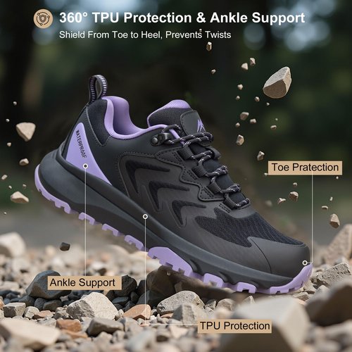 Women's Waterproof Hiking Shoes Lightweight Comfortable Outdoor Walking Trails Sneakers Black
