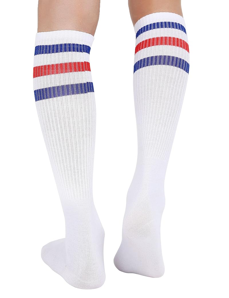 Knee High Retro Striped Tube Socks for Women & Men - 2 Pairs, One Size