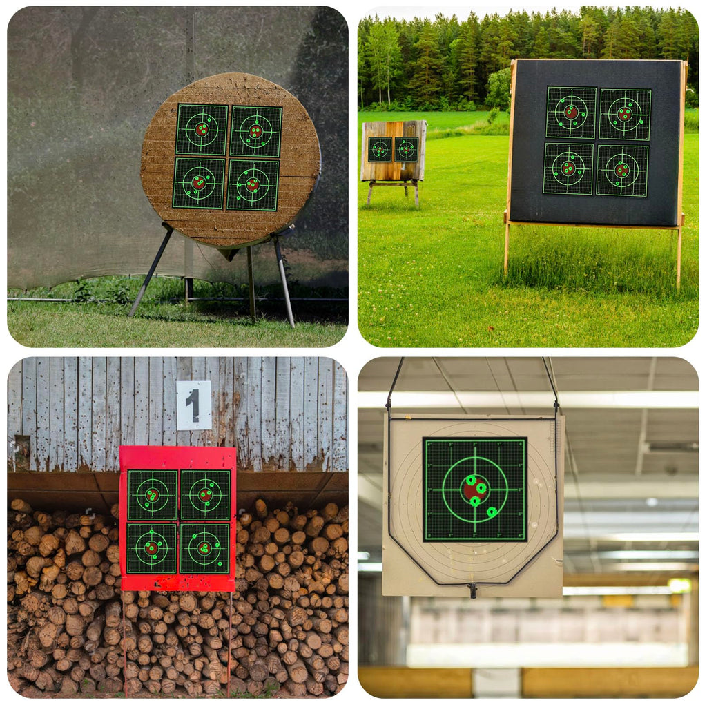 GearOZ Green Sight in Splatter Target Stickers 4" Reactive Paper Targets with Precision Location, 200PCS Adhesive Shooting Target, Dark Grid Bottom Line Calibration for BB Gun/Pellet Gun/Airsoft