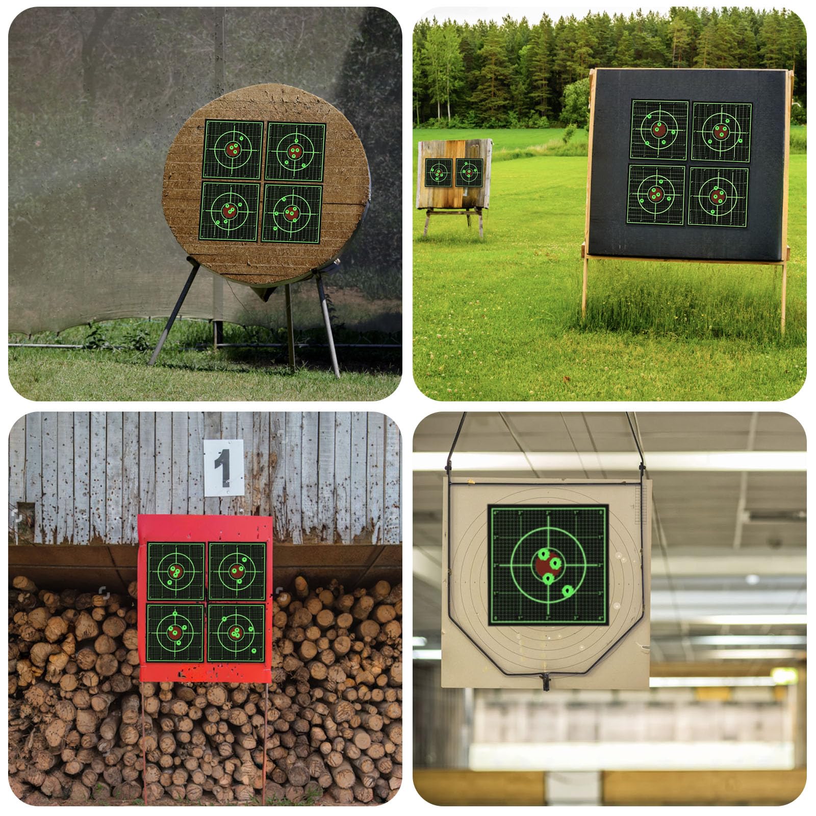 GearOZ Green Sight in Splatter Target Stickers 4" Reactive Paper Targets with Precision Location, 200PCS Adhesive Shooting Target, Dark Grid Bottom Line Calibration for BB Gun/Pellet Gun/Airsoft