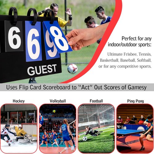 Flip Scoreboard - Portable Tabletop Score Keeper for Football, Basketball, Tennis | 6-Digit Outdoor Scoreboard