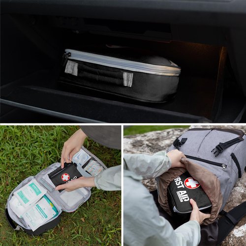 General Medi 2-in-1 First Aid Kit (215 Piece Set) + 43 Piece Mini First Aid Kit -Includes Ice(Cold) Pack, Moleskin Pad and Emergency Blanket for Travel, Home, Office, Car, Workplace(Black)