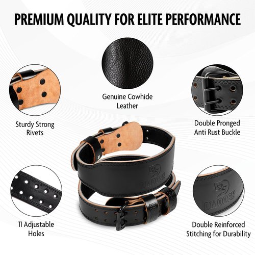 DMoose Fitness Weight Lifting Belt - 7MM Cushioned Lumbar Support | Adjustable Genuine Leather for Squats & Deadlifts