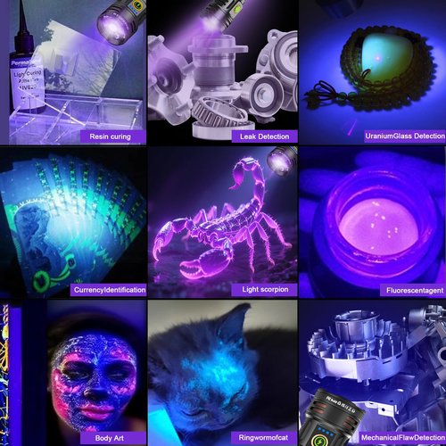 2-in-1 Powerful Blacklight LED Flashlight - UV&High Lumens Tactical Rechargeable Flash Light, 7 Modes, 18H Long Lasting, Super Bright Waterproof Detector for Pet Urine Curing Resin Camping Emergencies