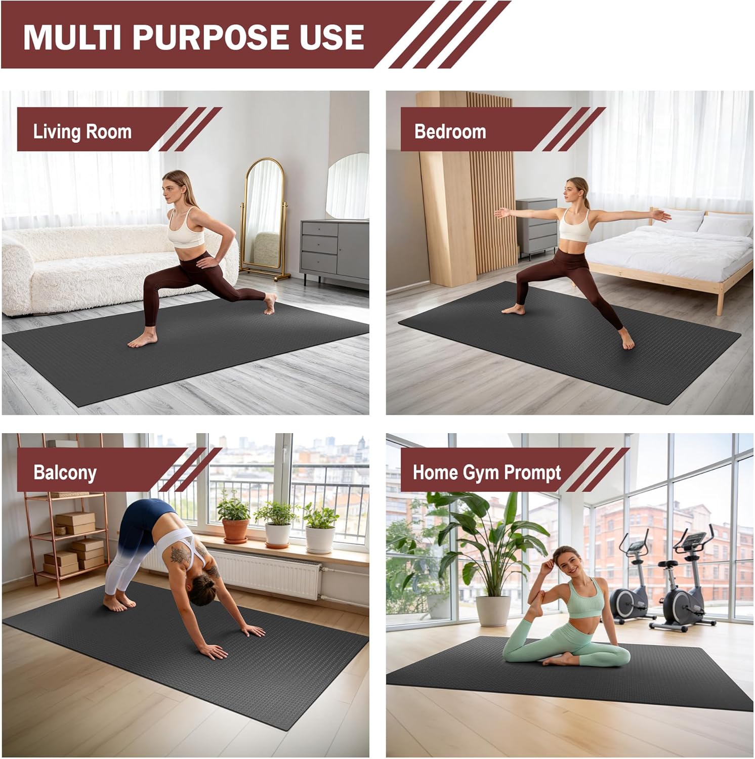 Stepwaver Extra Large Exercise Mat - Non-Slip, Ultra Durable Workout Mat for Home Gym | 6'x4', 7'x5', 8'x5'