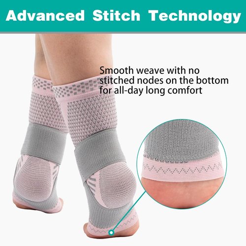 INDEEMAX Ankle Brace - Copper Infused Compression Sleeve for Pain Relief | Pink Silver, Size S