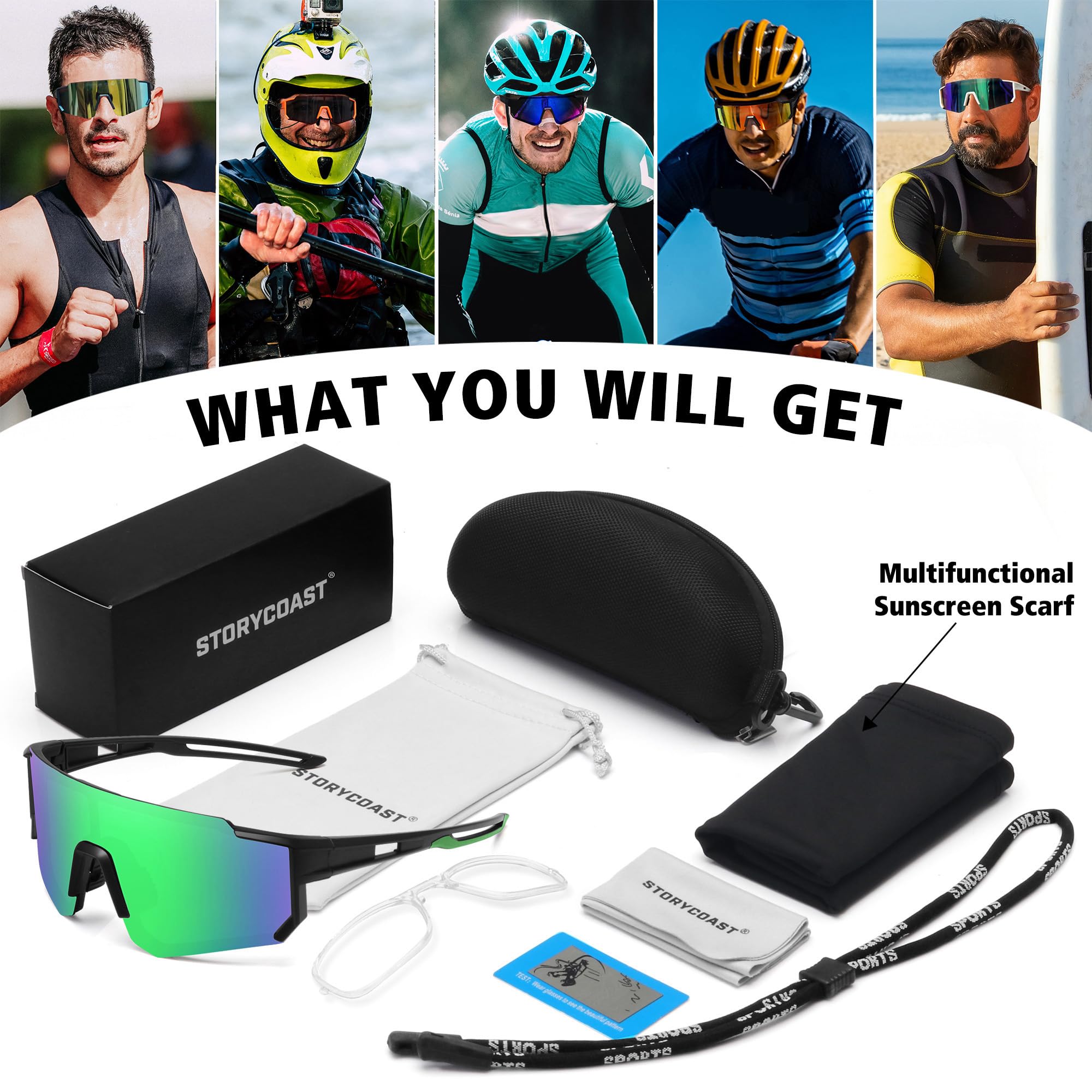 STORYCOAST Polarized Sports Sunglasses for Men Women,Bike Glasses Cycling Mountain Bike Sunglasses UV400 Protection Black-Green