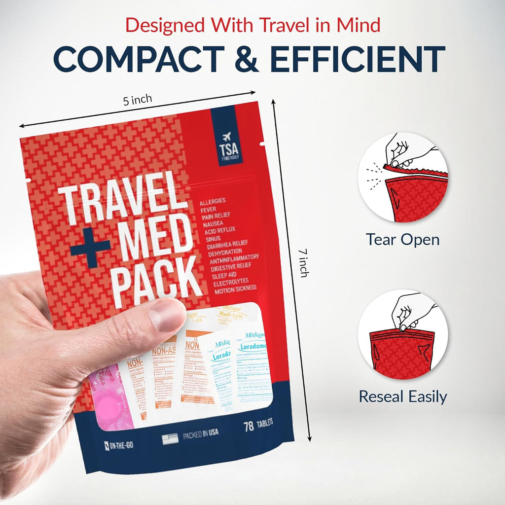 Travel Medicine Kit - 78-Piece TSA-Friendly Med Pack for Flights & Cruises | Essential Individually Wrapped Medications