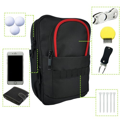 Golf Valuables Pouch & Golf Ball Carrier Bag with 3 Zipper Pockets, Holds 20–25 Balls for Tees & Accessories (Men & Women)
