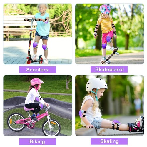 FIODAY Kids Knee Pads Set - Adjustable Protective Gear with Elbow Pads & Wrist Guard | Rainbow Unicorn, Ages 3-8