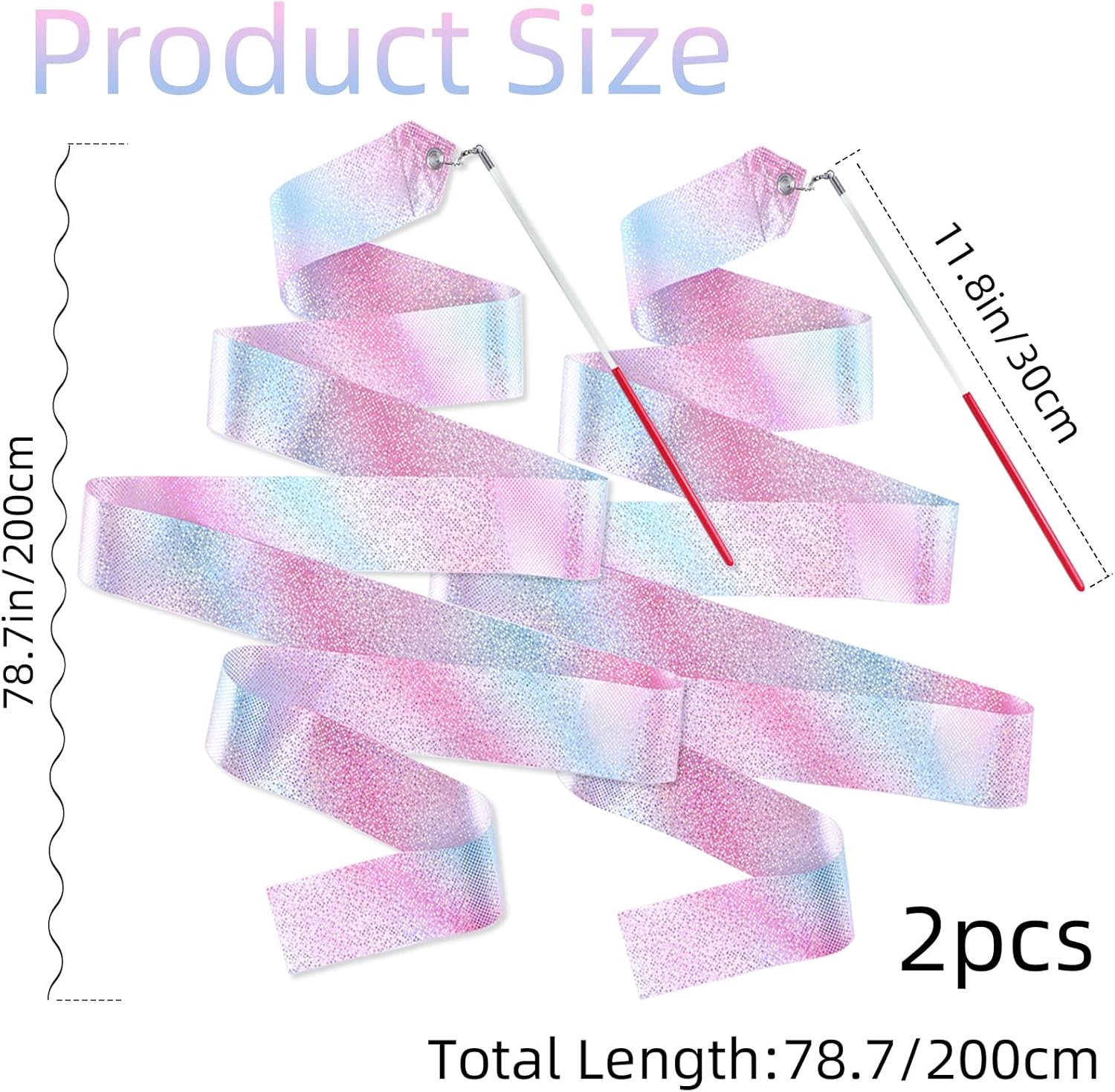 Skiennix Dance Ribbons - 78.7 Inch Twirling Gymnastics Ribbons for Birthday Parties | Sparkly Colors for Kids & Adults
