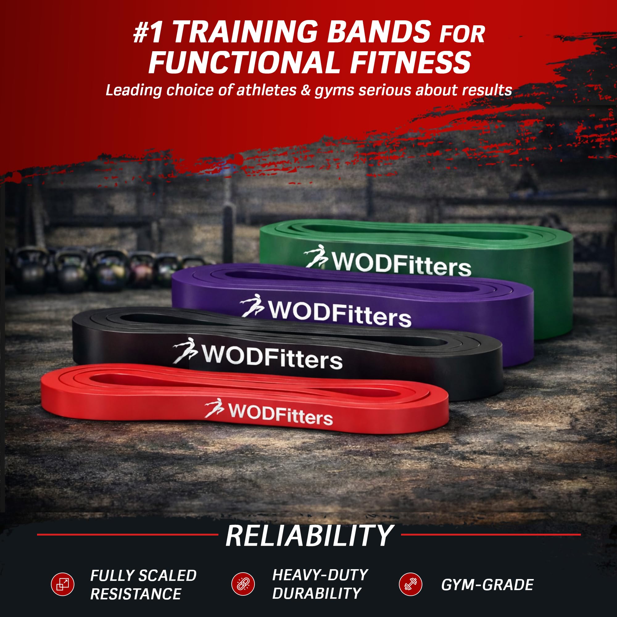 WODFitters Pull-Up Assistance Bands – Premium Resistance Loop Bands for Assisted Pull Ups, Muscle Ups, Strength Training & Mobility – Durable 4 Band Set for Functional Fitness